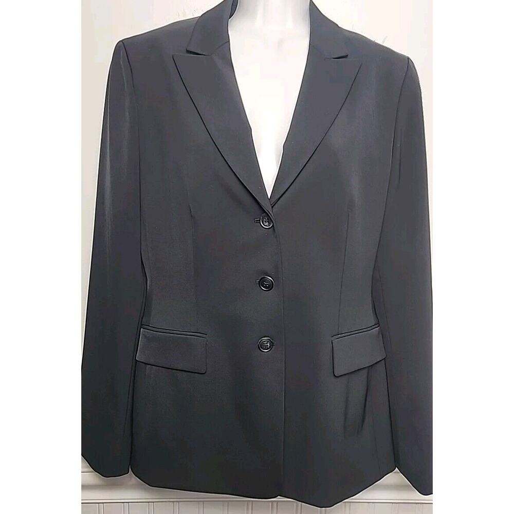 Tahari Women Blazer Jacket M 8 Black 3 Button Stretch Knotched Collar Lined - Picture 1 of 14